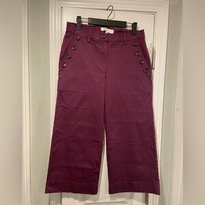 NWT Fever Size 6 Plum Purple Sailor Button Wide Leg Stretch Chino Cropped Pants